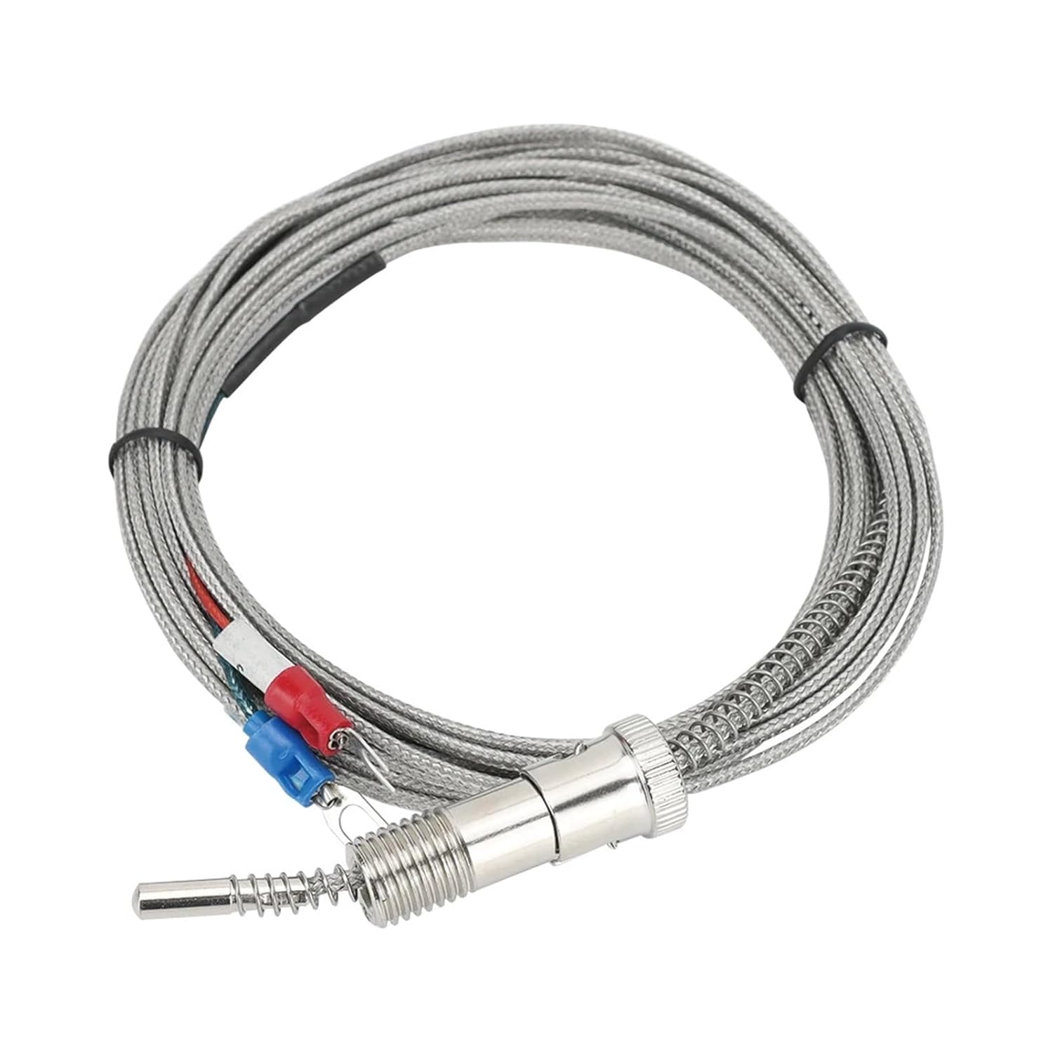 K Type Thermocouple Spring Install M12*1.5 Thread 5M Wire Temperature Sensor Stainless Steel K/j 1Pcs(M12 J Type 5M)