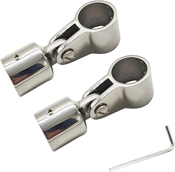 2 Pairs 1" Bimini Top Hardware Kit - Jaw Slide Eye End Cap for 25.5mm Round Tube - 316 Stainless Steel Marine Grade Hinge Rail Mount with L Hex Key - Boat Fittings Accessories
