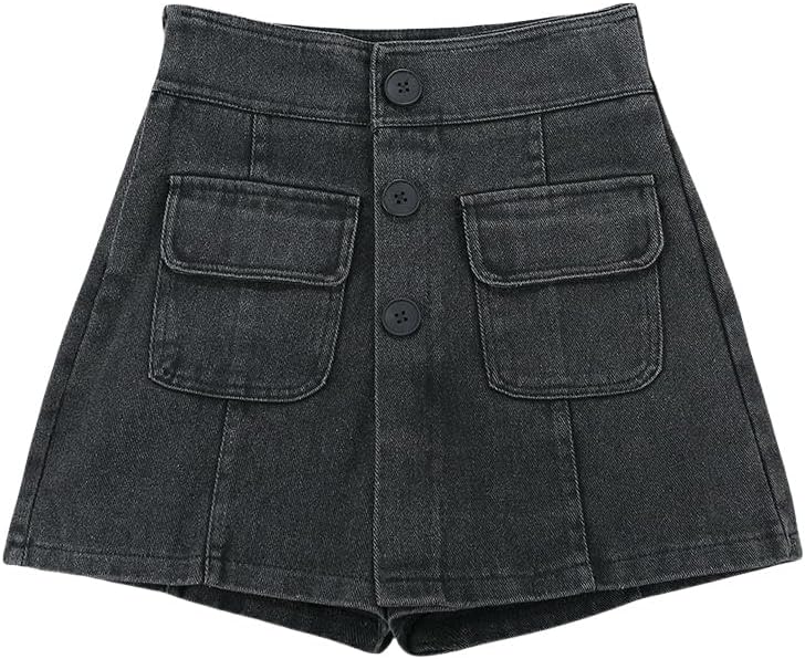 JYHBHMZG High-Waist Washed Denim Shorts Wide Leg Pants Single-Breasted