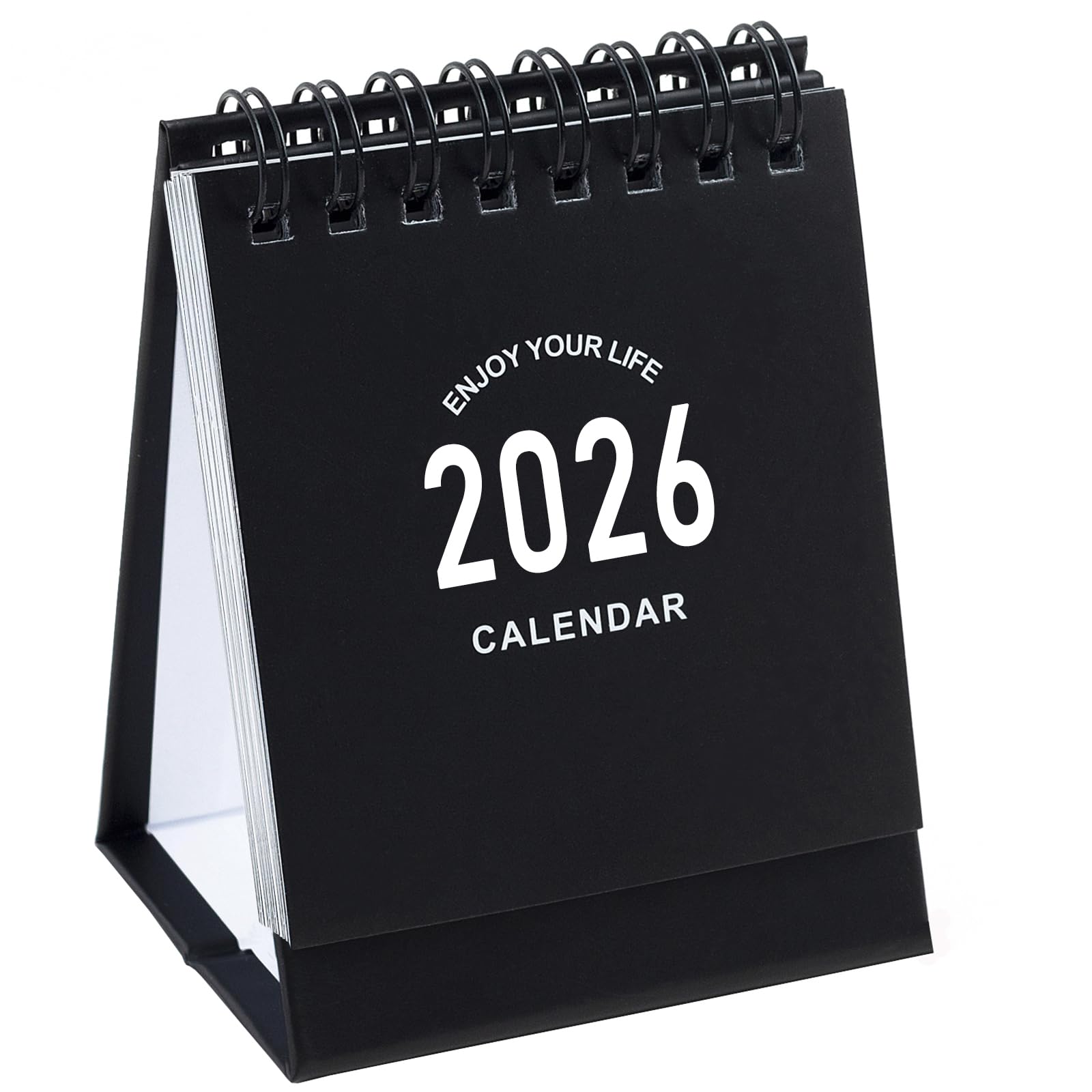 Mini Desk Calendar 2026 - Use January 2026 to June 2027, Small Standing Desk Calendars with Stickers for Home Office School, 250gsm Thick Paper (Mini Black)