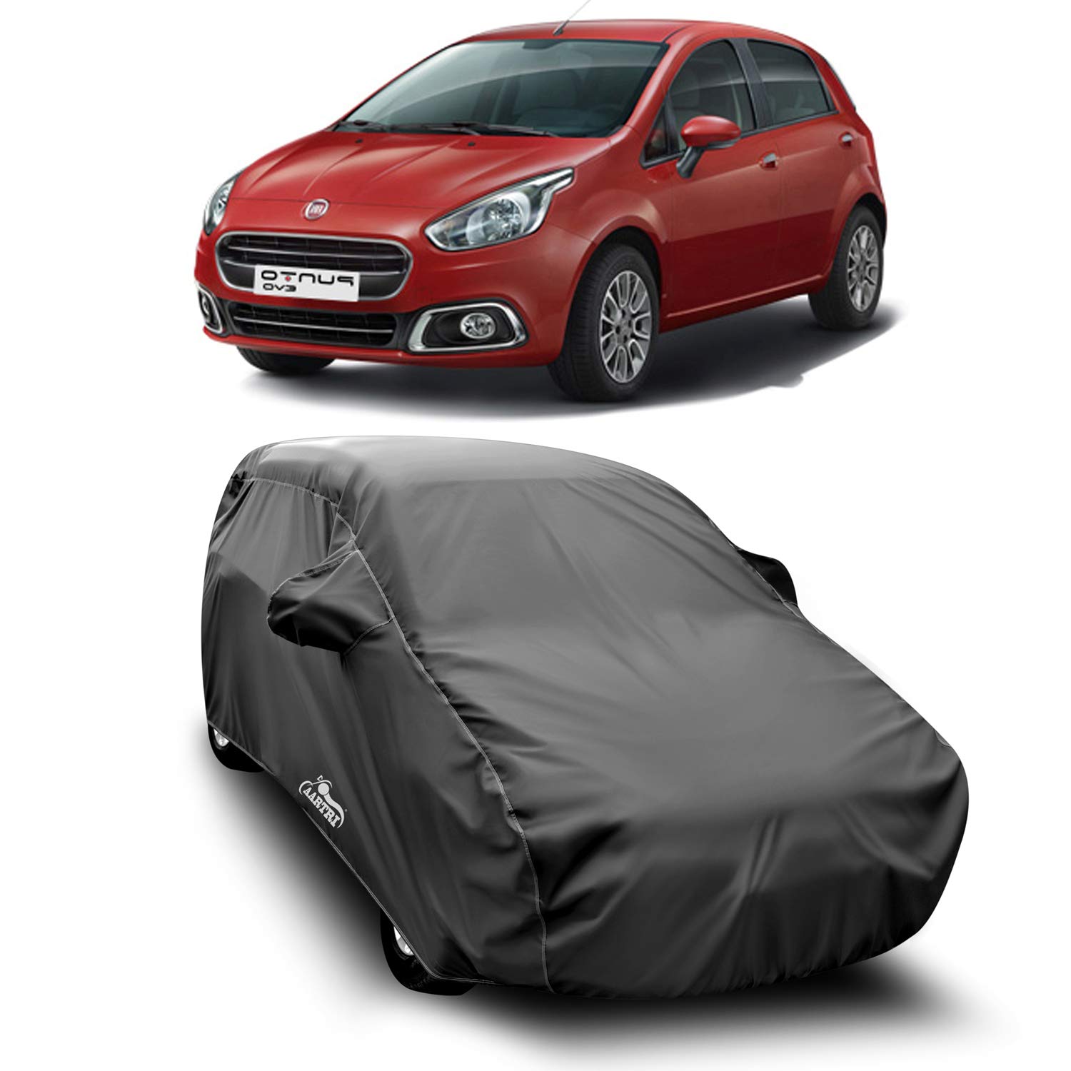DREAM STORE - Water Resistant - dust Proof - car Body Cover for Compatible with Fiat Punto car Cover - Water Resistant UV Proof - car Body Cover (Grey with Mirror)