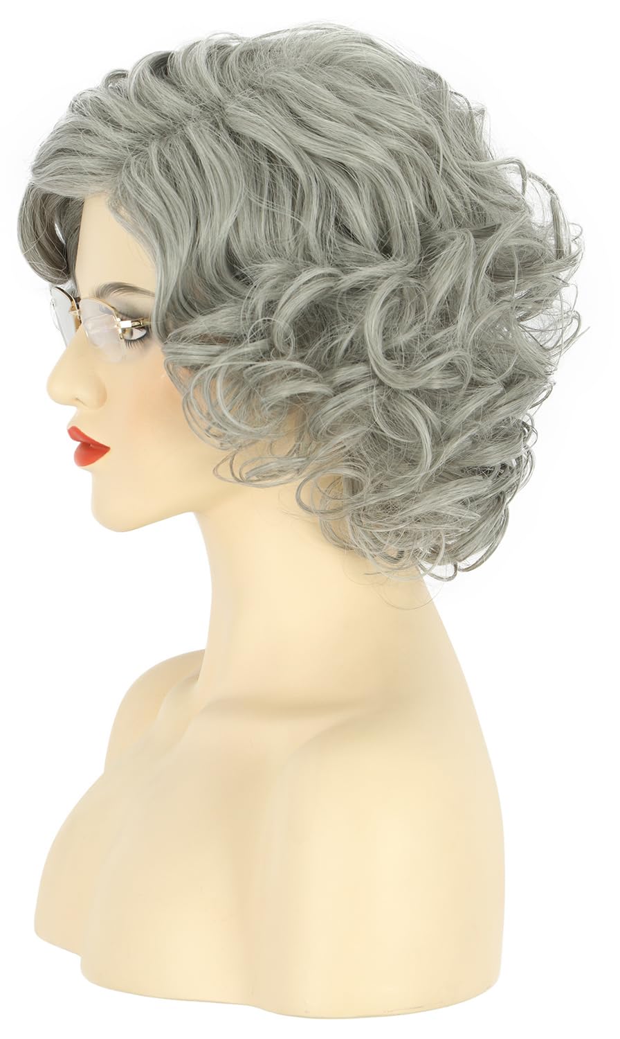 Karlery Old Lady Short Bob Curly Grey Wig Natural Looking Daily Halloween Cosplay Party Wig, Gray - Image 4