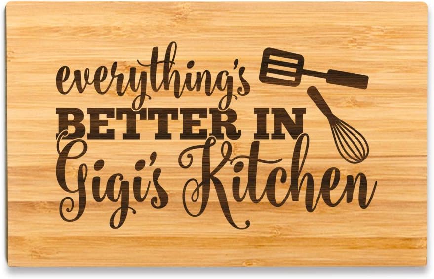 Andaz Press Laser Engraved Small Bamboo Wood Cutting Board, 9.5 x 6-inch, Everything is Better in Gigi's Kitchen, 1-Pack Grandma Mothers Day Birthday Grandma Cutting Board Cooking Gifts For Grandma