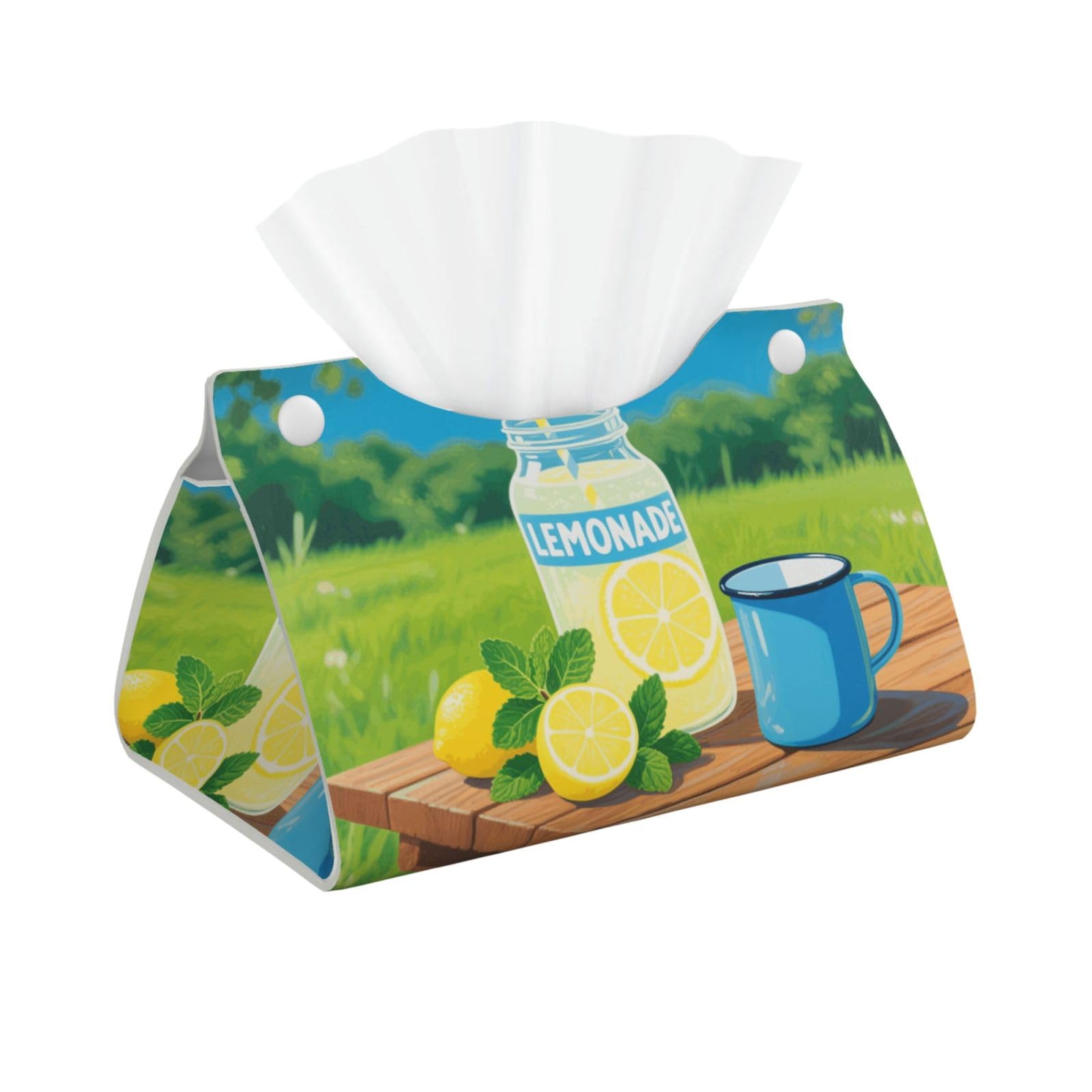 Pu Leather Tissue Box Cover, Lemonade Rectangle Tissue Case Covers Decorative Tissue Box Holder Waterproof Tissue Holder Organizer for Bathroom Home Office