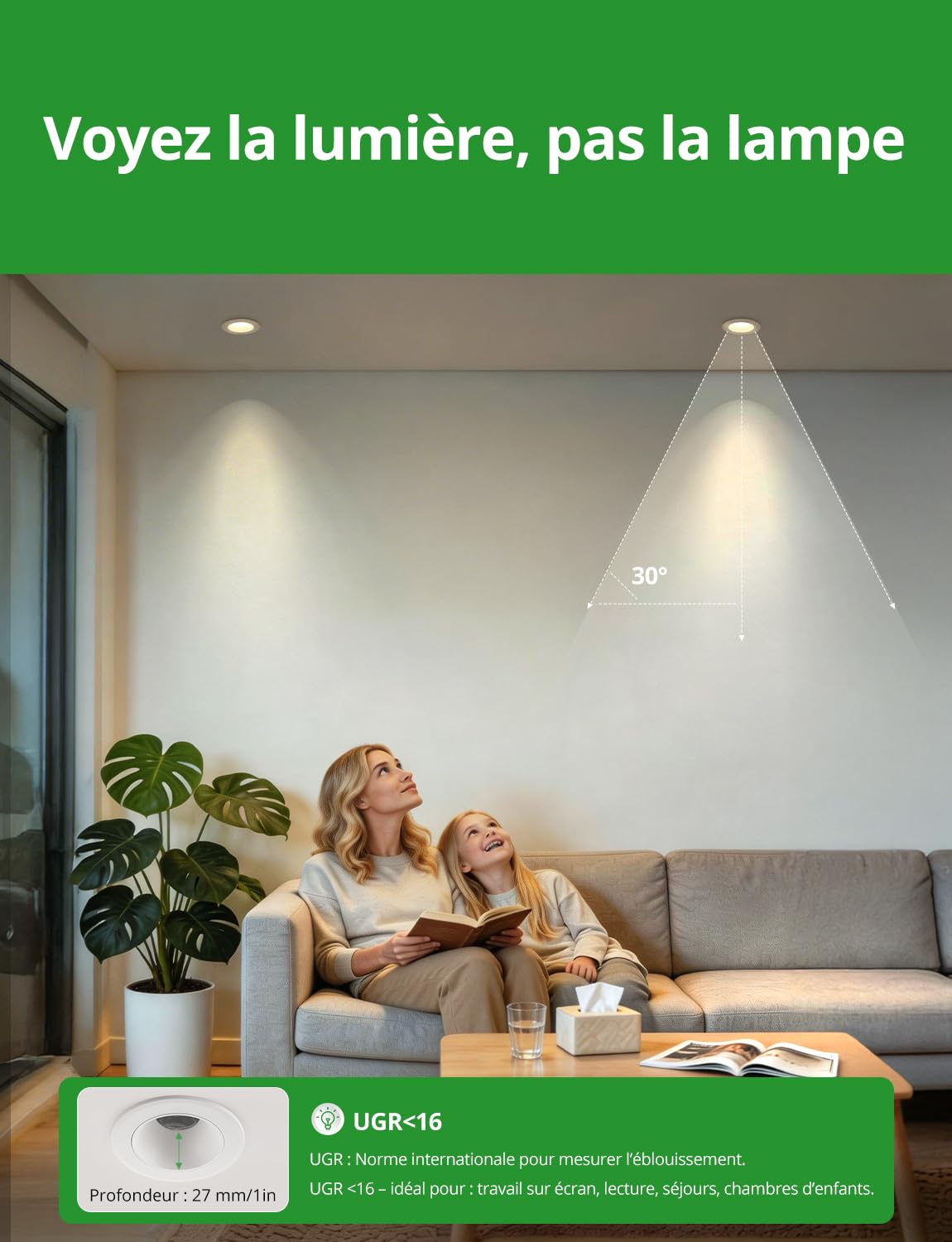 HOMEOW Spot Led Encastrable Anti-éblouissement 7W COB 660LM 68mm-80mm Découpe 3 Températures de Couleur IRC 95 IP44 Lot de 6