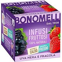 Bonomelli Infusi Fruttosi, Uva Nera e Fragola, Confezione da 12 Filtri, Gusto Intenso e Delicato, Infusione a Caldo e a Freddo, Ingredienti 100% Naturali (24g)