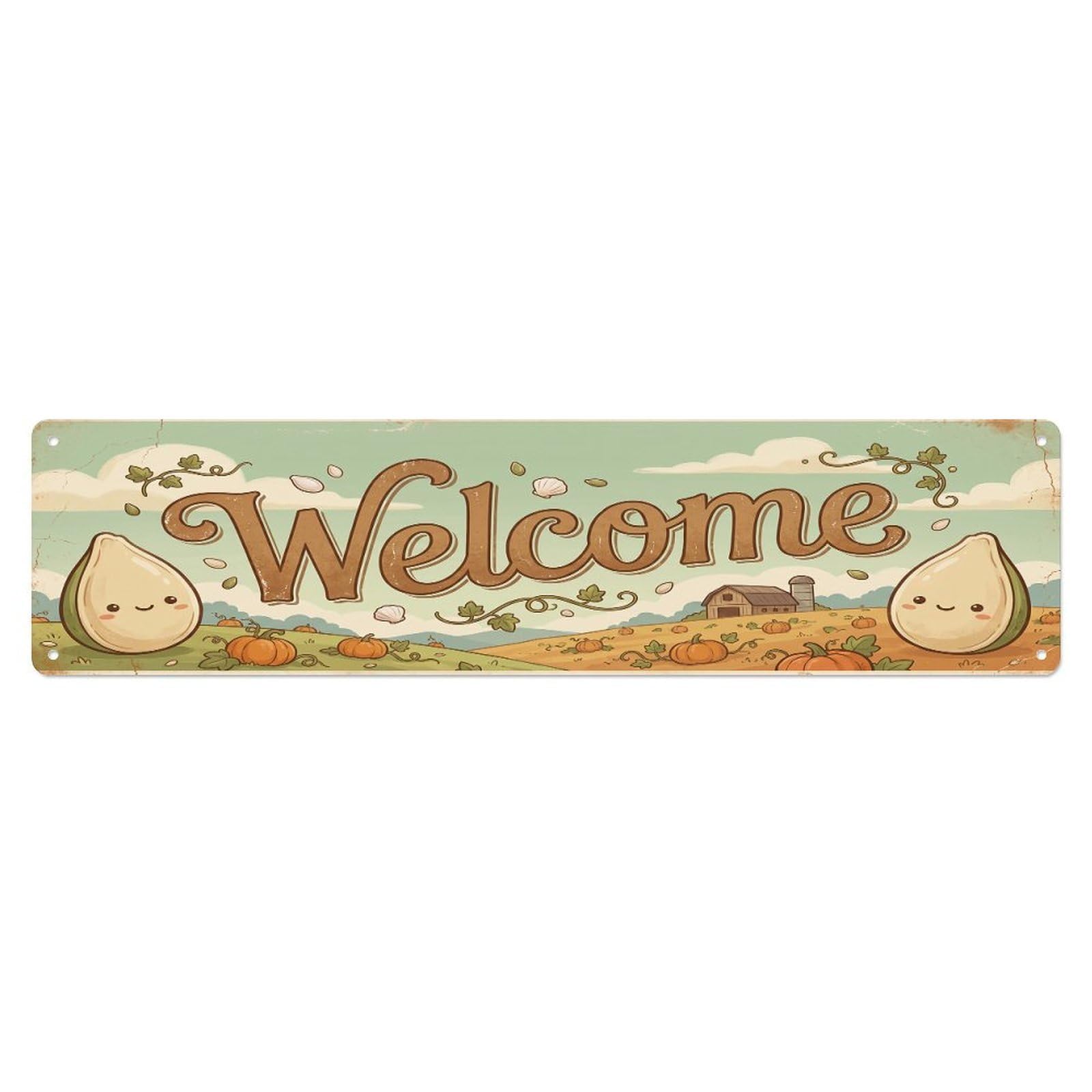 Vintage Welcome Pumpkin Seed Metal Tin Sign
