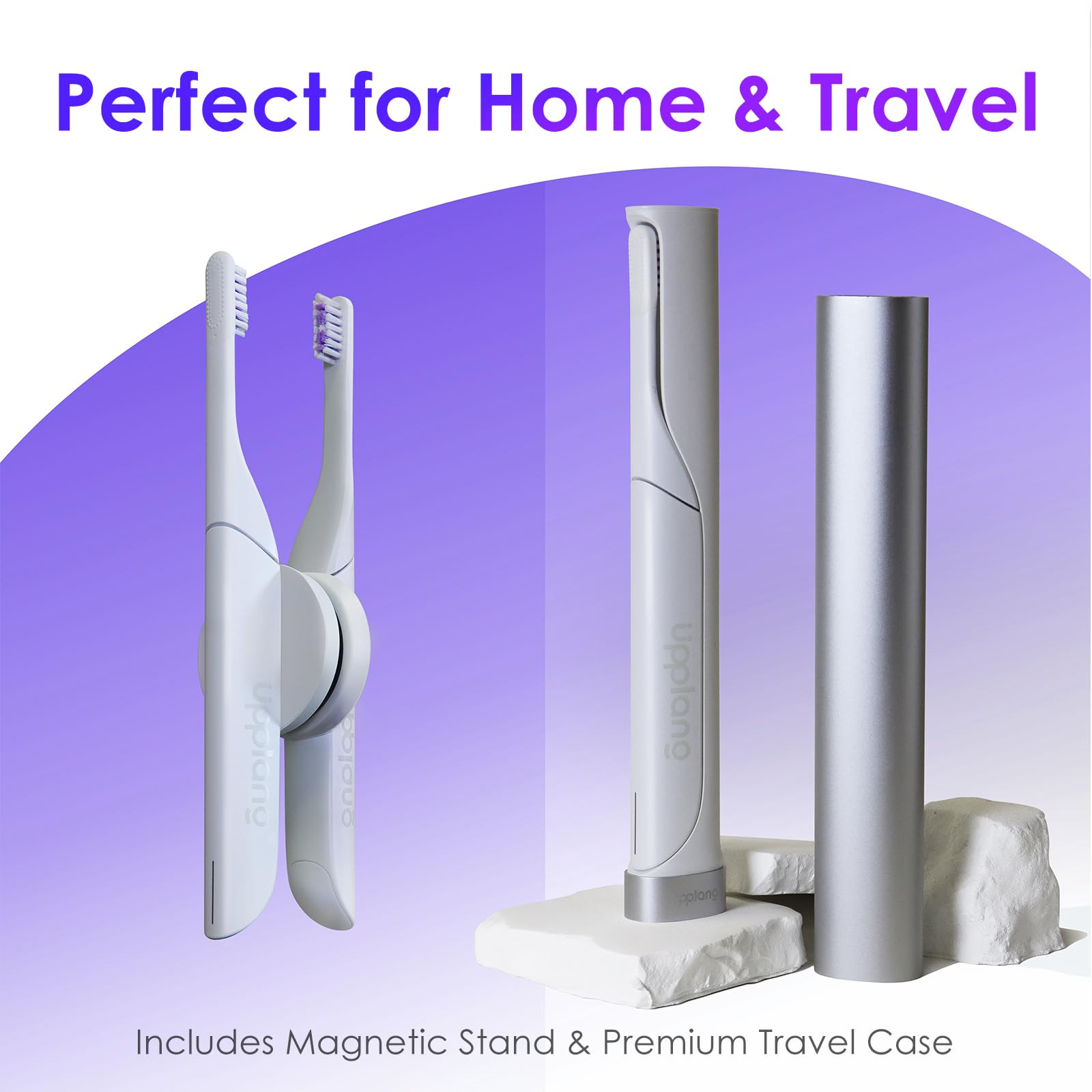 Spazzolino elettrico portatile da viaggio Sonic spazzolino da denti con custodia protettiva USB-C ricaricabile, setole neutre comfort, impermeabile, timer intelligente, compatto per uso quotidiano
