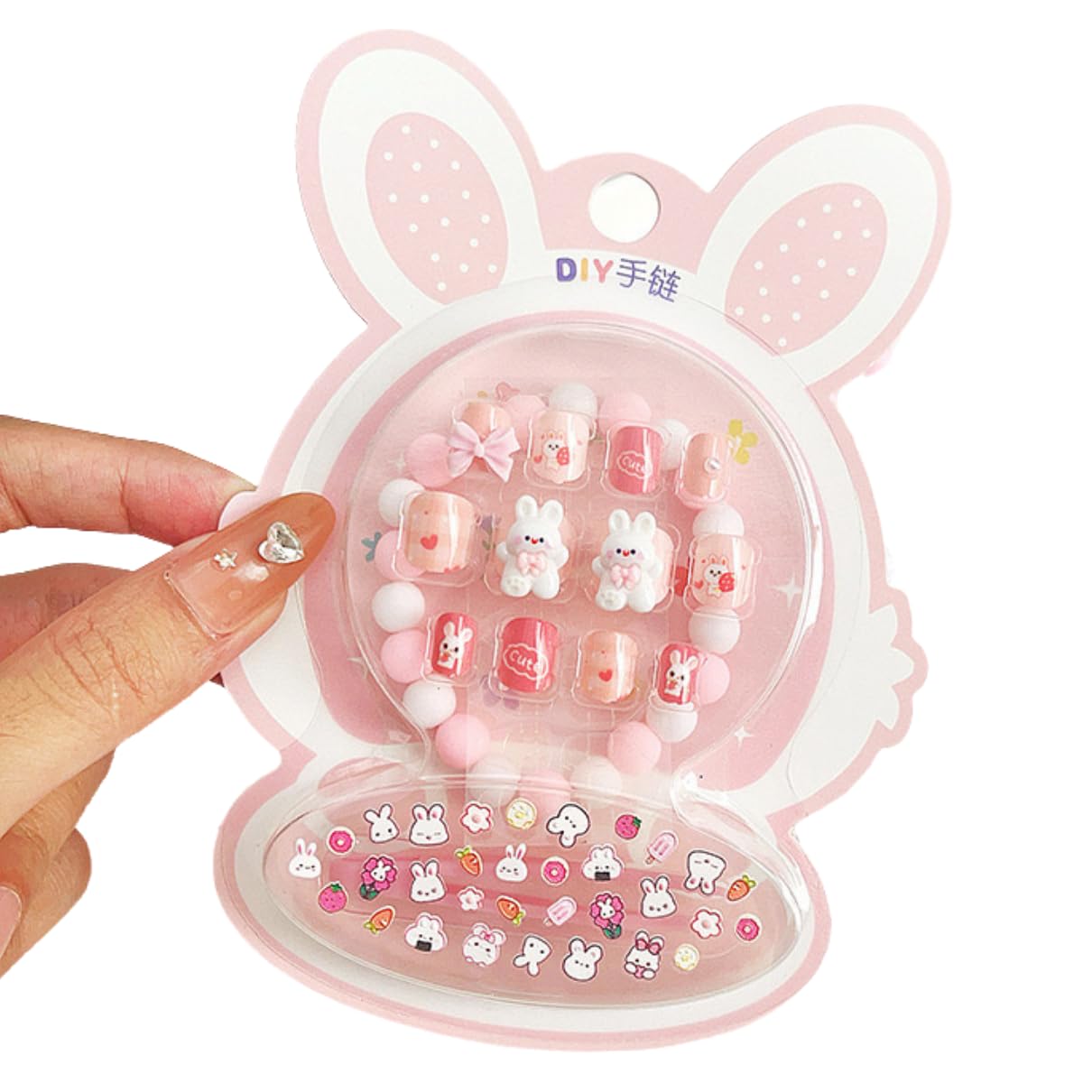 GoodluckMarket 12pcs Press on Nails for Girls - Cute Fake Nails with Relief Designs, Safe & Easy to Use, Various Sizes, Ideal Gift for Girls Ages 8-10, Includes Glue Sticks (pink11)