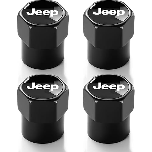 Tire Valve Stem Cap for Jeep Metal Tire Stem Cover with Belt O-Ring Air caps Sports Accessories 4 Pieces (Black)