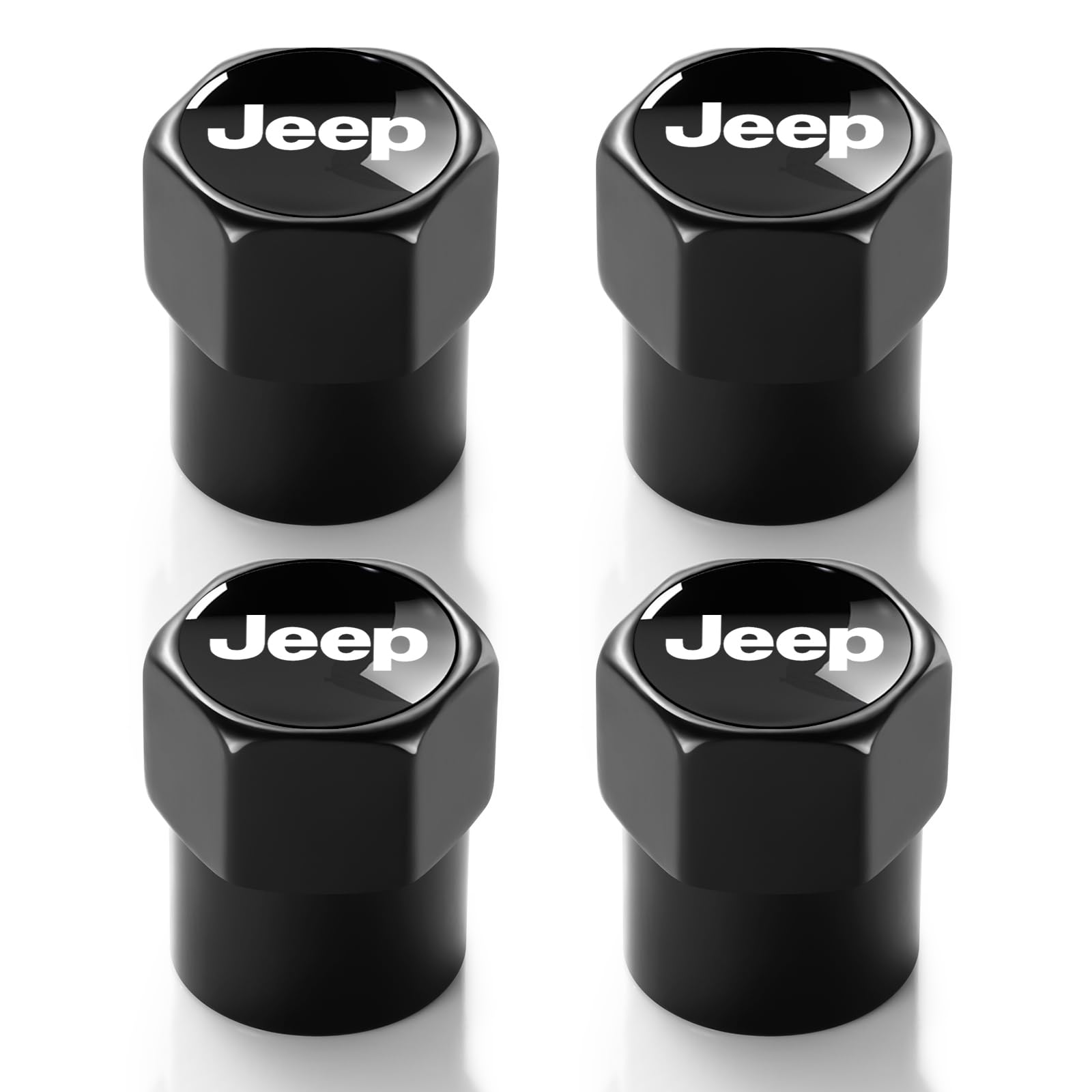 Tire Valve Stem Cap for Jeep Metal Tire Stem Cover with Belt O-Ring Air caps Sports Accessories 4 Pieces (Black)
