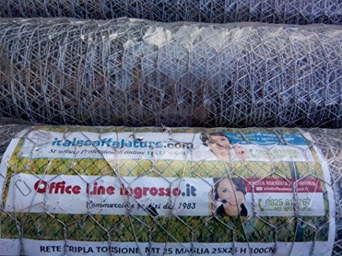 Italfrom 50mt-Rotolo Rete Metallica Zincata Tripla Torsione- Maglia:mm 51/6 -Diametro Filo:mm 1,1 - H 150 cm