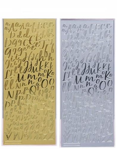 TRTO 1Pcs Gold Color Modern Script Upper Lower Case Peel Off Stickers Gold Silver Card Making Easy to Use and Useful for Decorations