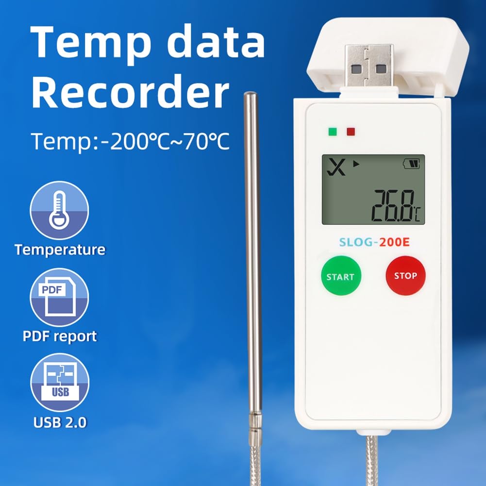 Registrador de Datos de Temperatura USB - Registrador de Baja Temperatura de 200 A 70 °C para Almacenamiento en Frío, Cadena de Frío, Transporte y Almacenamiento en Hielo Seco.