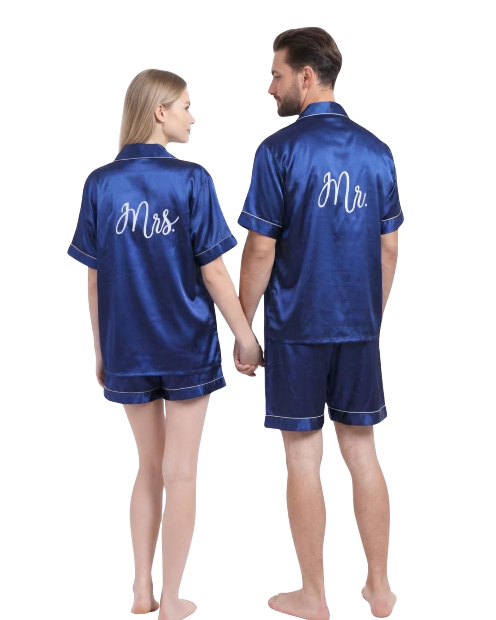 Valentines Couples Matching Pajamas Mr and Mrs Pajamas Sets His and Hers Short Satin Button Pjs for Bride Groom Gift-image-25