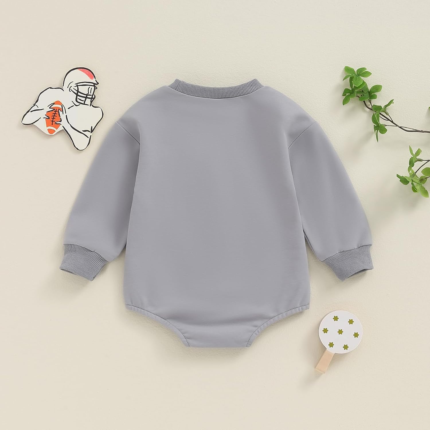 ZAXARRA Newborn Baby Boy Girl Fall Outfit Letter Football Print Embroidery Romper Long Sleeve Pullover Sweatshirt Jumpsuit - Image 4