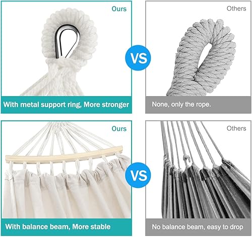 Miniatura 4 de Hamacas portátiles para acampar (máximo 550 libras), tela de lona duradera y gruesa mejorada, dos vigas de equilibrio que no se ruedan y correas de