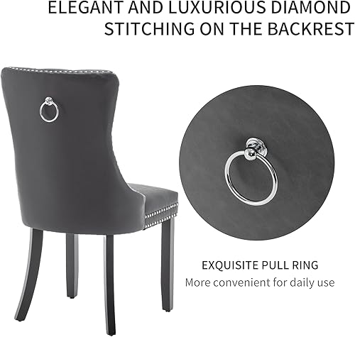 Miniatura 6 de Sillas de Comedor de Cuero Systemkenji Juego de 6, Sillas Tapizadas para Comedor con Adornos de Clavos, Sillas de Comedor Modernas 6, Sillas de