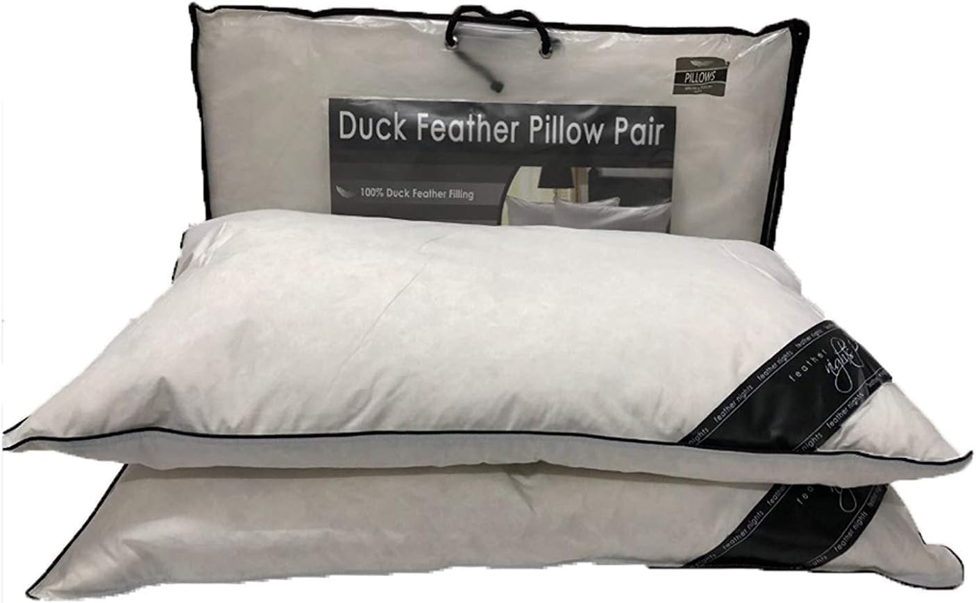 New Duck Feather Pair of Pillows 100% Feather Proof Cotton Cover. (Pack of 2)