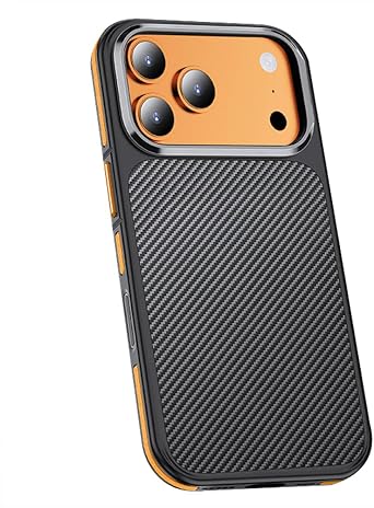 YUANSHXM-Magnetic Case for iPhone 17 Pro Max/17 Pro/Air/17,Heavy Duty Protection Real Carbon Fiber Shockproof Armor Cover Ultra Thin Silicone Cushioning Shell Air,Orange