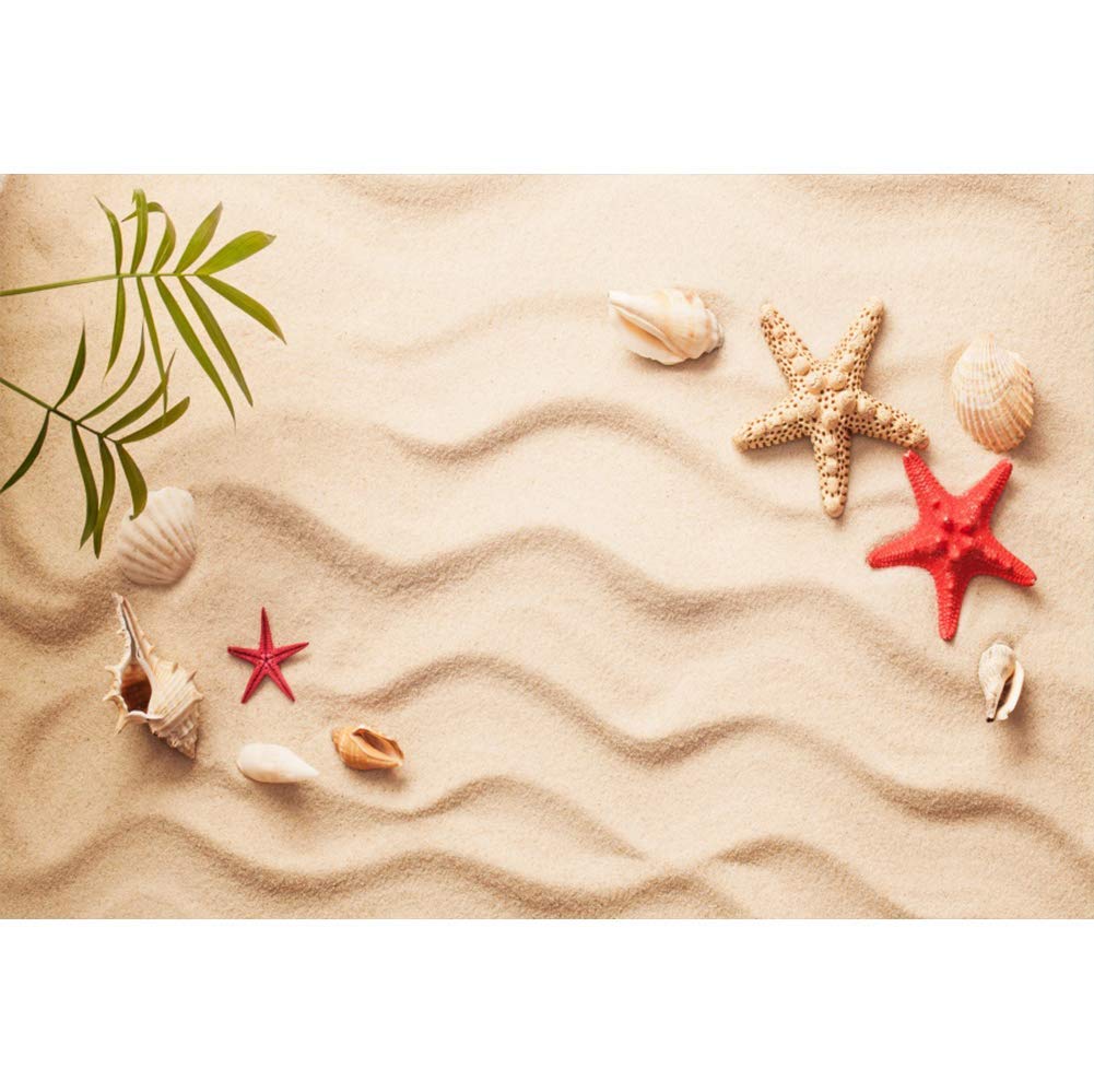 Photo 1 of Baocicco 12x8ft Sand Beach Backdrop Starfish Shell Backdrop Shell Starfish Backdrop Summer Holiday Backdrop Siesta Backdrop Tropical Happy Birthday Backdrop Photo Shooting Booth Studio Video Props
