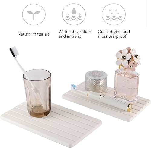 Miniatura 6 de NiuYichee 2 posavasos de diatomita absorbentes de agua, rectangulares, diseño ranurado, piedra absorbente de agua utilizada para jabones de manos,