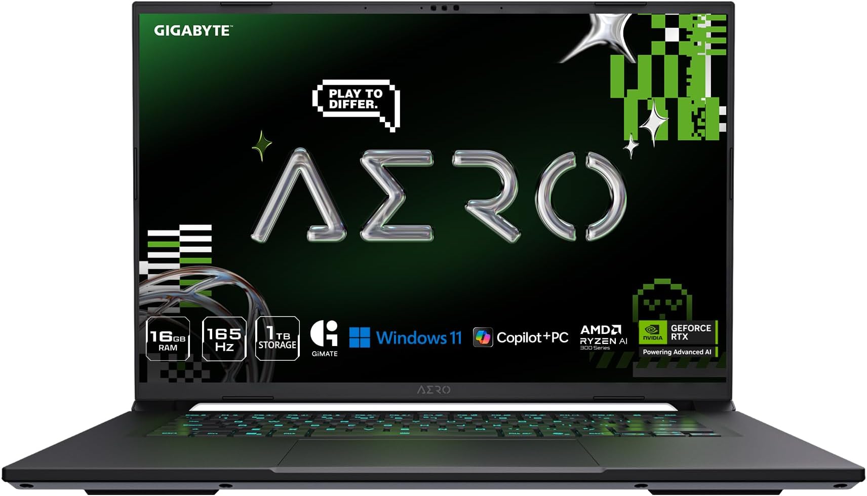 AERO X16, Copilot+ PC - 165Hz 2560x1600 WQXGA - Manufactured by NVIDIA GeForce RTX 5070 - AMD Ryzen AI 7 350-1TB SSD with 16GB DDR5 RAM - Windows 11 Home - Space Gray - 1WH93USC94AH