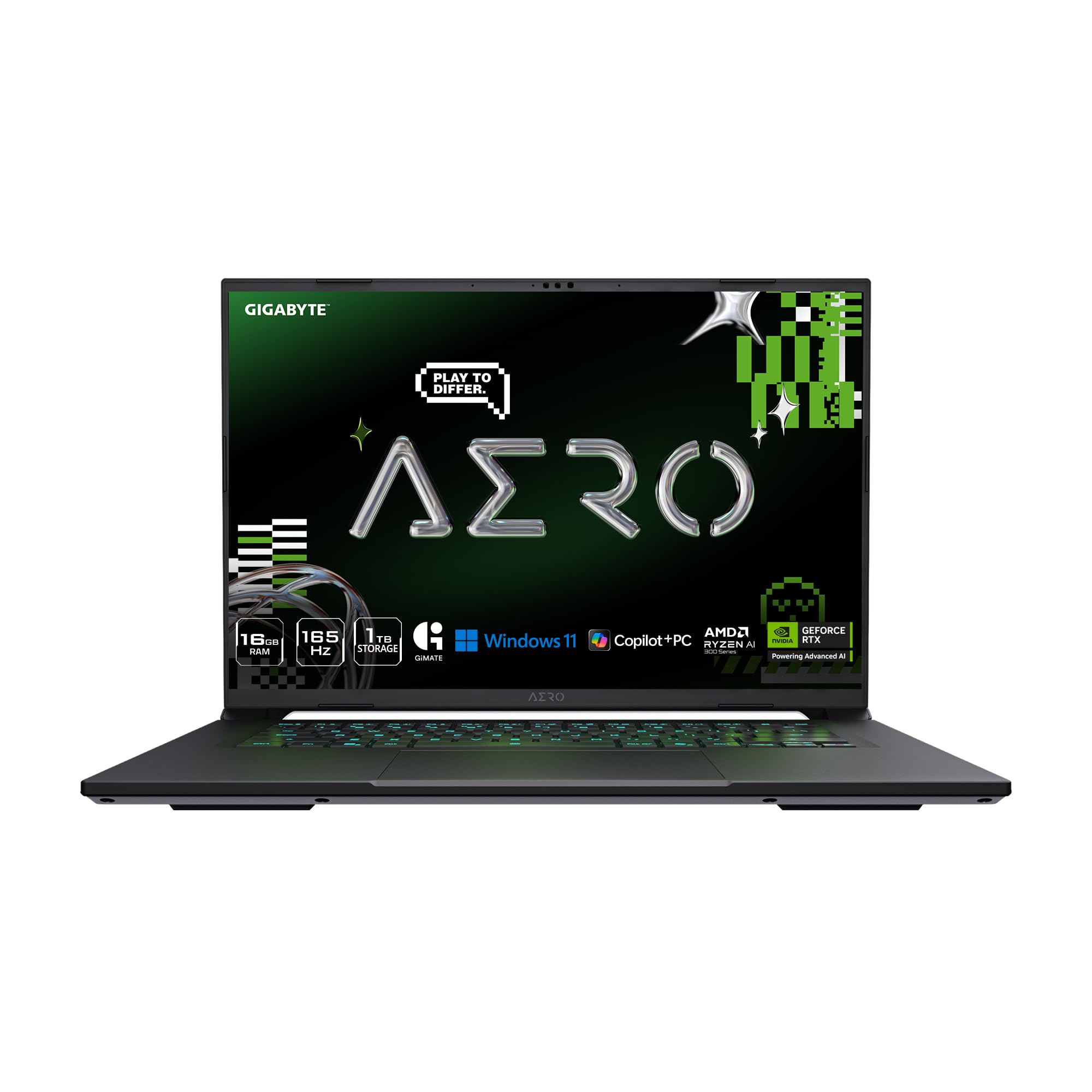 GIGABYTE AERO X16; Copilot+ PC - 165Hz 2560x1600 WQXGA - NVIDIA GeForce RTX 5070 - AMD Ryzen AI 7 350-1TB SSD with 16GB DDR5 RAM - Windows 11 Home - Space Gray AERO X16 1WH93USC94AH