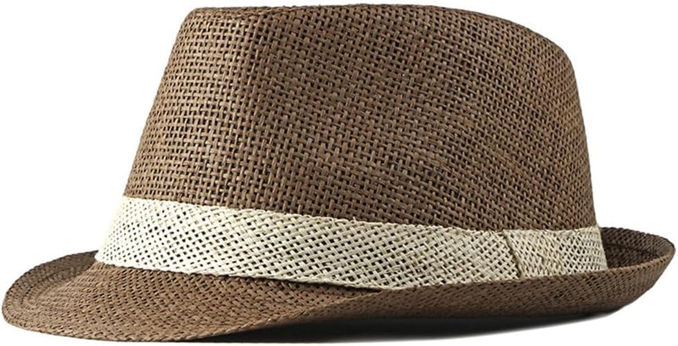 SIQITECHNO Straw Fedora Sun Hat Straw Cowboy Hat for Women Men Classic Short Brim Fedora Trilby Roll Up Panama Jazz Beach Cap