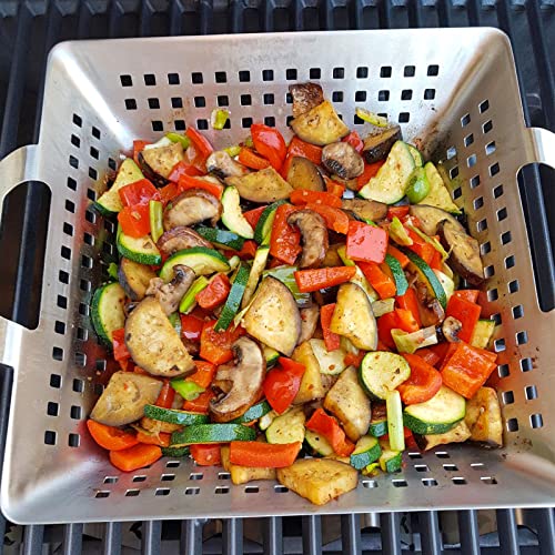 Grisun Vegetable Grill Baskets 3 Pcs - Heavy Duty Bbq Grill Baskets For Outdoor Grill With Handle, Stainless Steel Bbq Grilling Vegetable Baskets With A Round Wok Grill Pan, Dishwasher Safe #TOP1