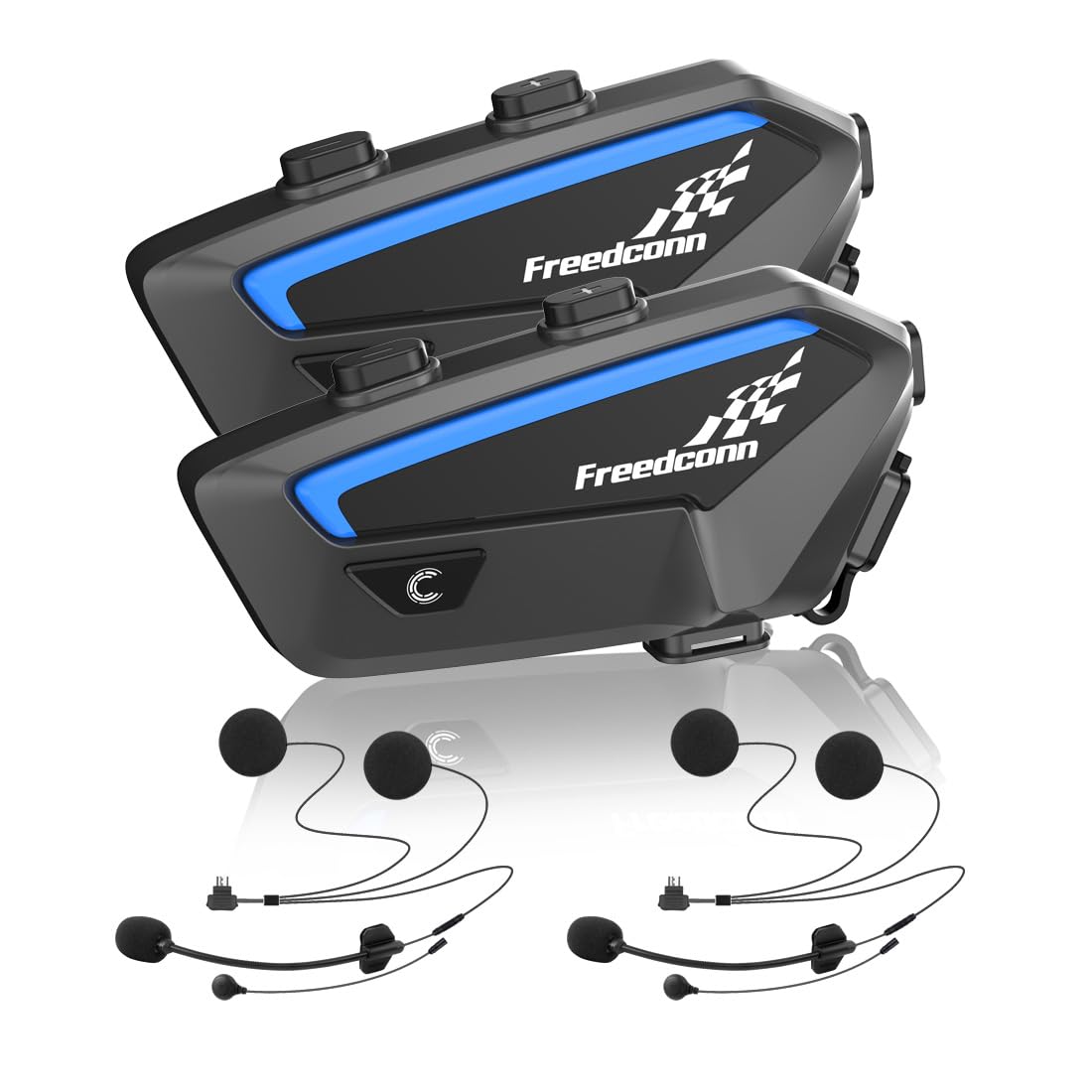 FreedConn FX Intercomunicador Casco Moto, Bluetooth 5.0 Sistema de Comunicación Auriculares, Manos Libres para 1-10 Motoristas de 1500m, Compartir Música Radio FM, Negro