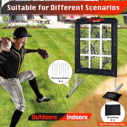 Image of 9 Hole Pitching Net with Strike Zone, Baseball Softball Pitching Target - Adjustable Height Portable Indoor Outdoor Training Equipment for Pitchers of All Levels, Coaches, and Players