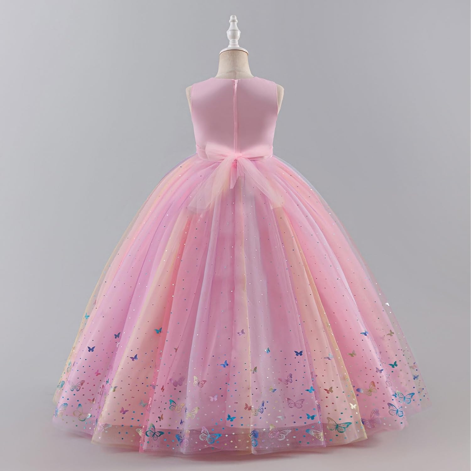Flower Girl Sparkly Sequins Shiny Butterfly Formal Wedding Tulle Dress Junior Pageant First Communion Easter Ball Gown