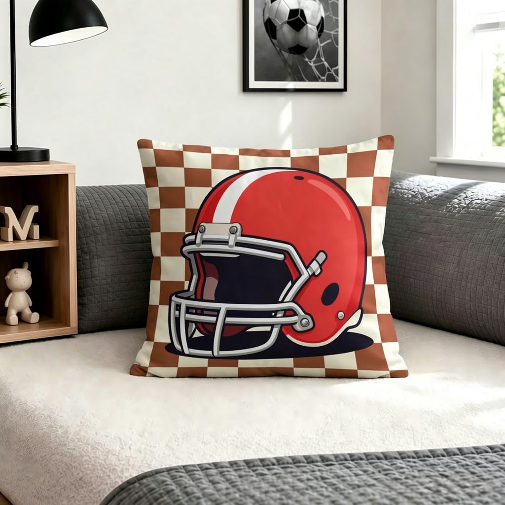 Red Football Helmet Throw Pillow Covers -16x16