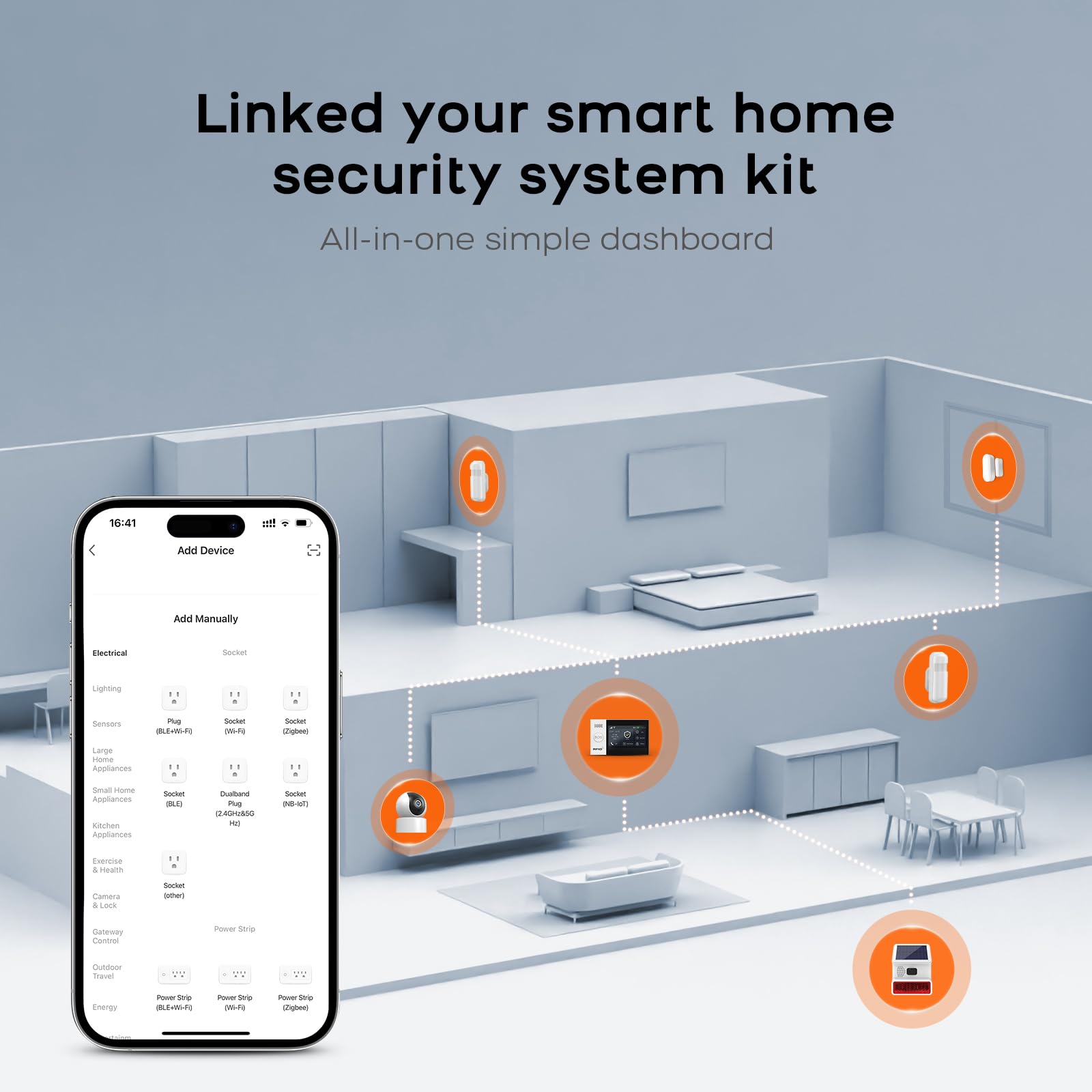 Sistema di allarme per la sicurezza domestica con telecamera, sistema di sicurezza wireless con schermo fulltouch wireless da 4,3' compatibile con Alexa e Google per la casa, piatto
