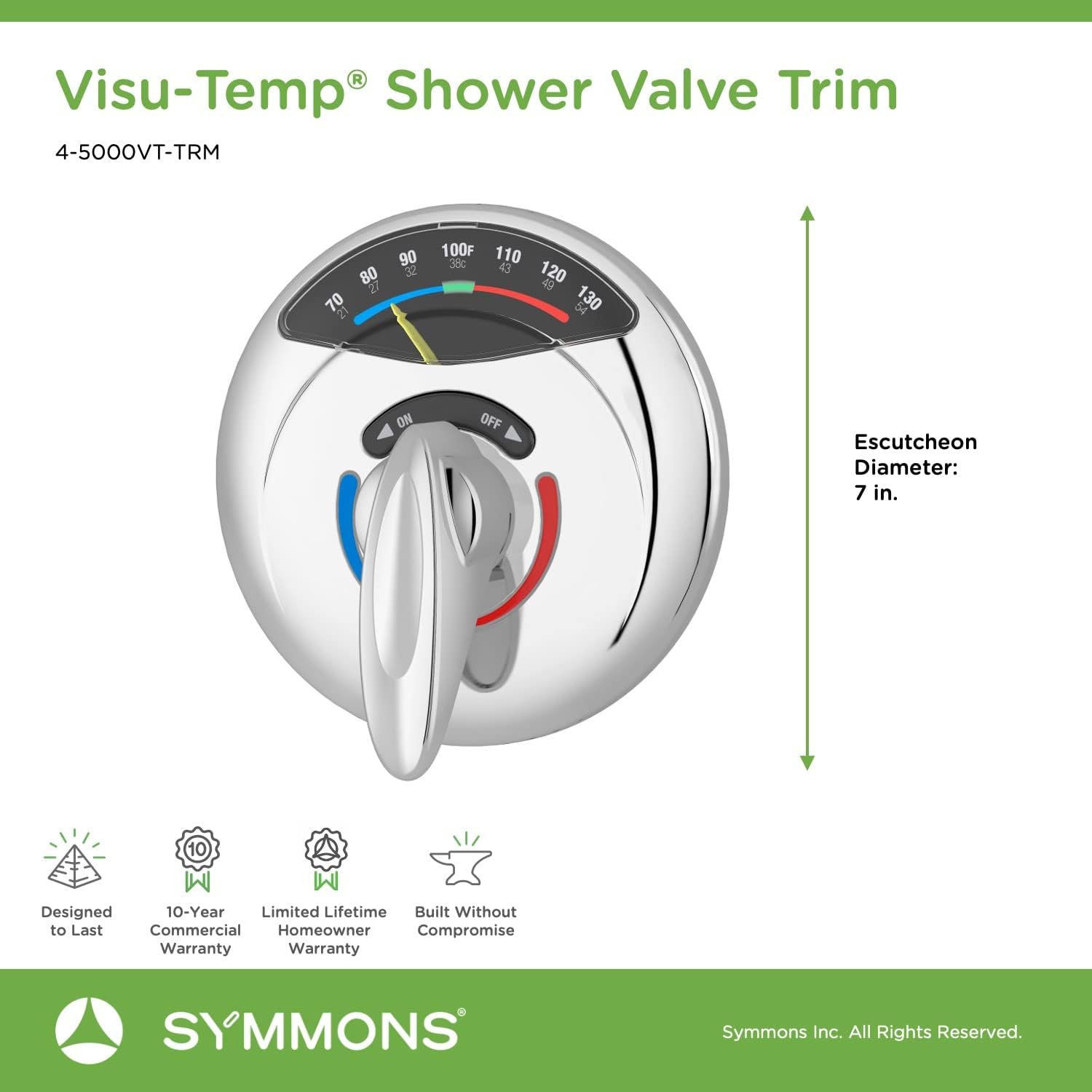 Symmons 4-5000VT-TRM Visu-Temp Shower Valve Trim in Polished Chrome (Valve Not Included)