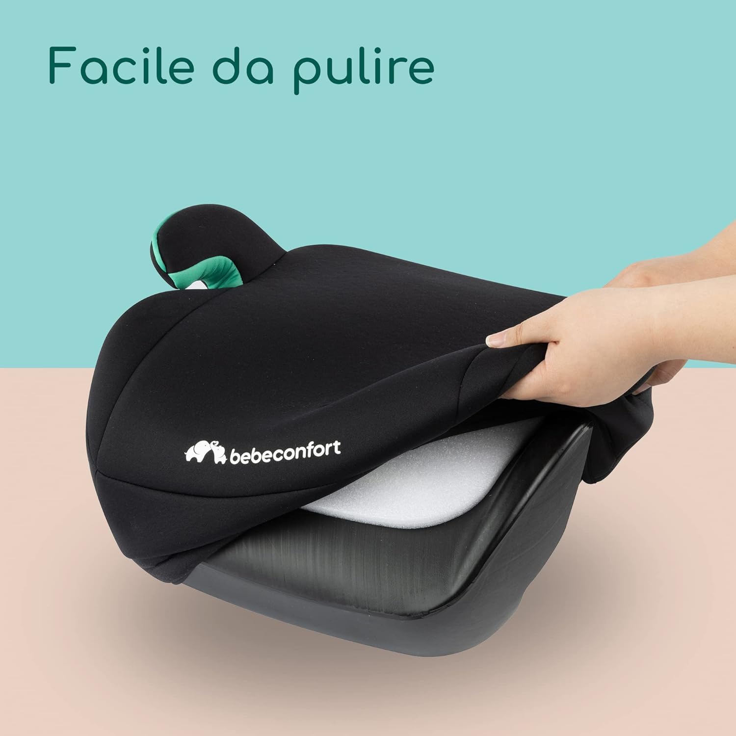 Bebeconfort Manga i-Safe Rialzo Auto, Alzatina auto per bambini 6-12 anni, 128-150 cm, Seggiolino auto leggero e compatto, Seduta imbottita, colore Full Black