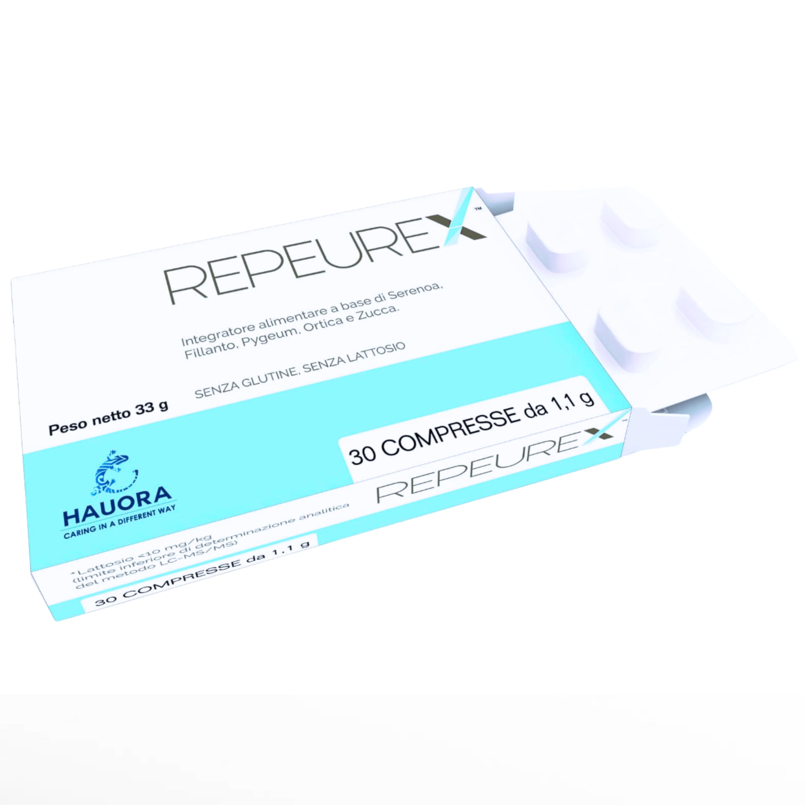 HauoraMed Repeurex Serenoa Repens Prostata Integratore e Vie Urinarie, 30 Compresse da 1,1g, con Saw Palmetto, Fillanto, Pygeum, Ortica e Zucca