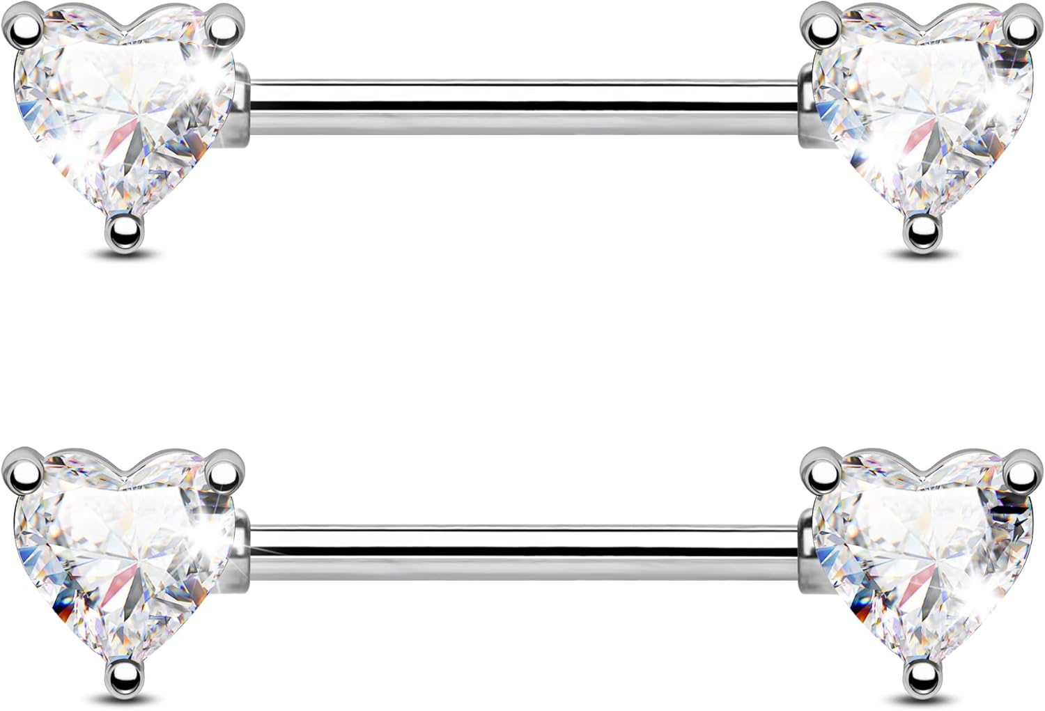 Jewseen Hypoallergenic Fine Jewelry 2pcs 925 Sterling Silver Clear Zircon Nipple Rings Straight Barbell Piercing