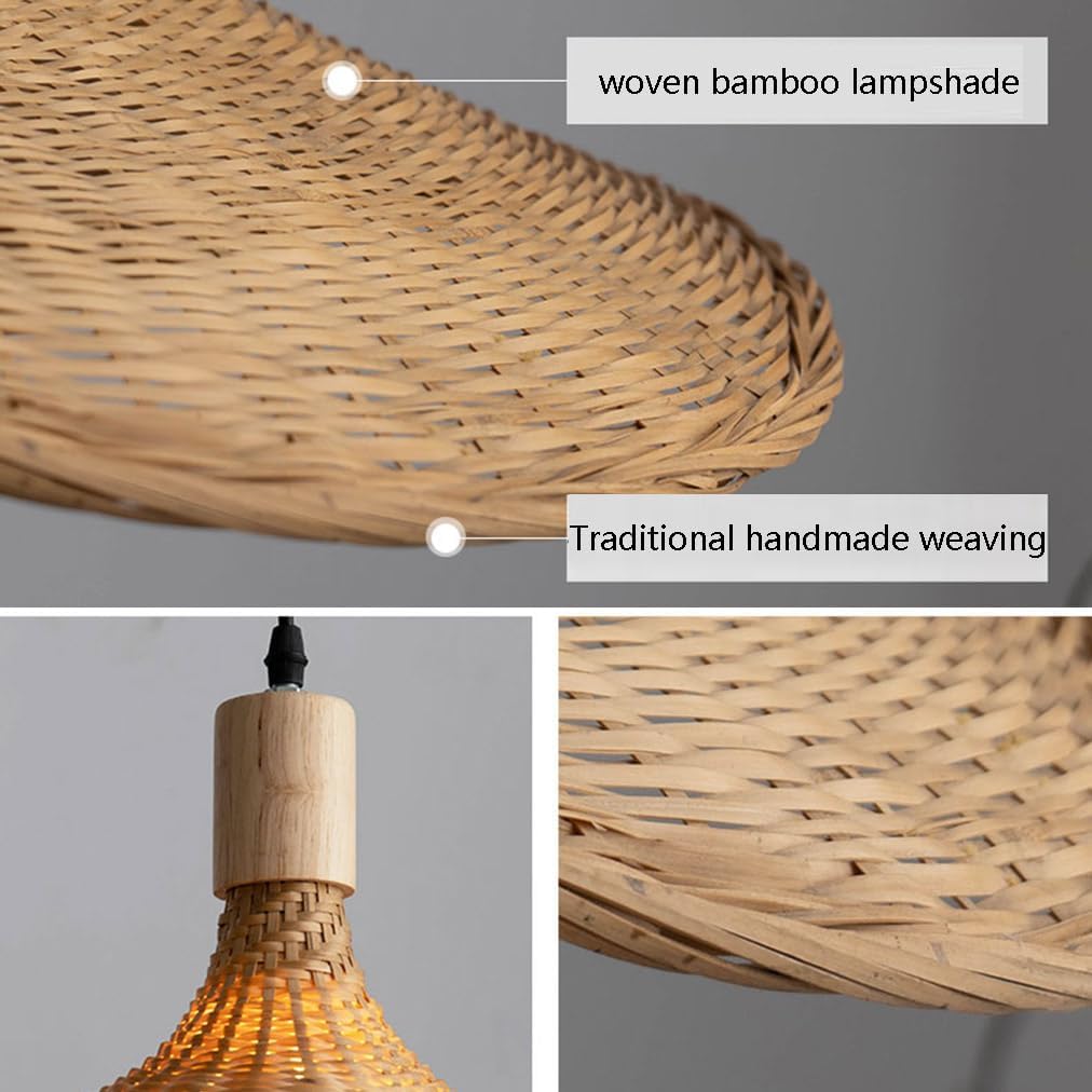 Vintage Hand-Woven Chandelier Bamboo Dome Shade Pendant Light 1 Light Woven Hanging Lamp Wicker Rattan Lights Shades Weave Japanese Style Lamps Straw Hat Lamp for Tea Room Stairs