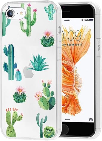 Clear Case Compatible with iPhone 6S Case, iPhone 6 4.7 inch Case for Girls Women, Cute Soft TPU Shockproof Protective Phone Case Cover for iPhone 6 / 6S Cactus