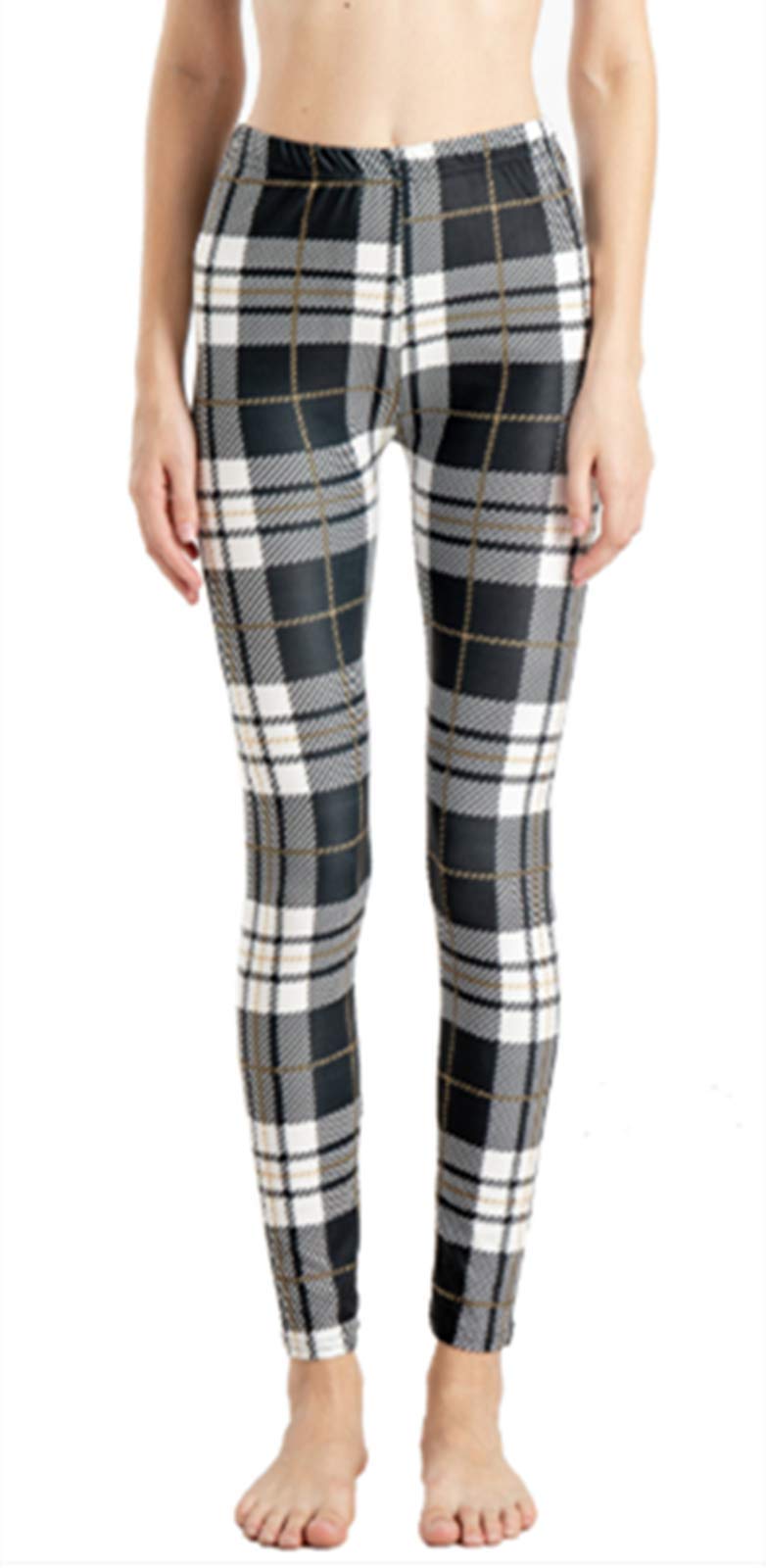 Fioeyr Womens Red Tartan Check Print Elacticated Ladies Full Length Long Stretchy Leggings