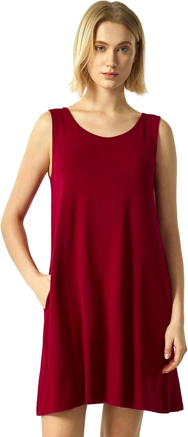 GYS Bamboo Viscose Women's Nightgowns Sleeveless Soft Summer Tank Sleepwear with Pockets