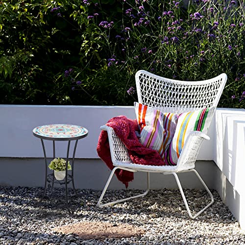 Vcuteka Outdoor Side Table Mosaic Patio Table Accent Table Mosaic Tile Top Metal Frame Small End Table Porch Beach Patio Garden Balcony Beige 14'' #TOP6