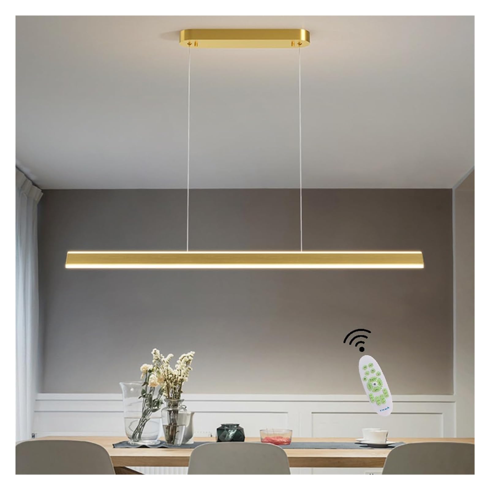 HXYSXHJUO Chandelier LED Hanging Lamp Dimmable with Remote Control Pendant Height Adjustable Linear Design Lighting (Color : Golden, Size 58W L120cm)
