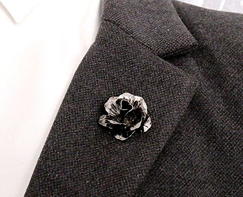 Men's Rose Golden Flower Lapel Stick Brooch Pins for Sui,Black/Sliver/Gold,Set of 3