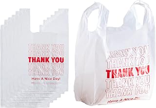 Plastic Bags - 100 Count Bulk Plastic Bags with Handles for Retail Stores, Grocery Shopping, and Restaurants - T Shirt Bags and Thank You Bags - Grocery Bag is 11.5" x 6.5" x 21"