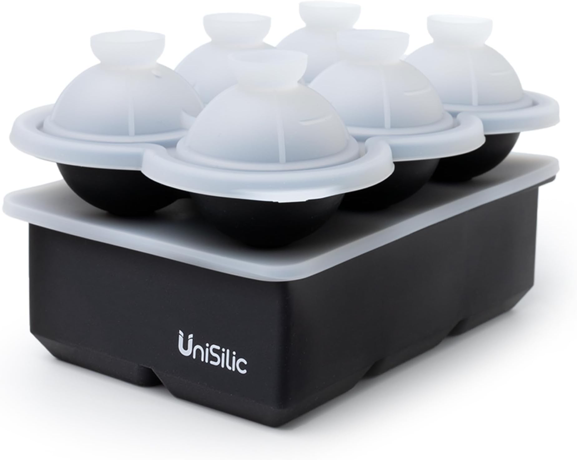 UniSilic Ice Cube Trays, Ice Cube Maker (Set of 2) - 6 Cavity Square Large Ice Cube Tray with Leak Proof Lid & 6 Cavity Ball Ice Cube Molds, Slow Melting Ice Cube for Chilling Cocktails, Drinks, Juice
