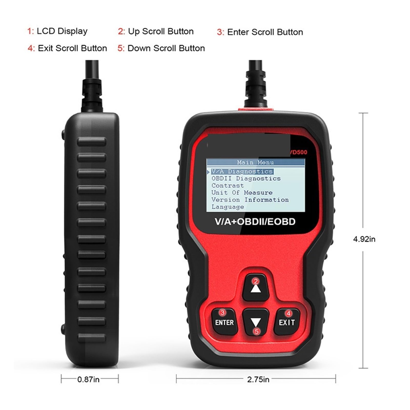 Scanner OBD2 VD500 Lecteurs de codes automobiles Outil de diagnostic Analyse complète du système Vérification du moteur Réinitialisation de l'huile