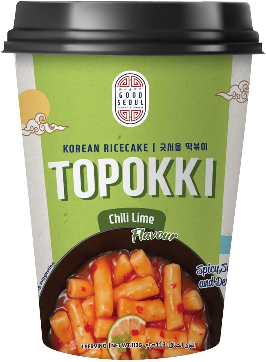 Good Seoul Korean Rice Cake Topokki Chili Lime Flavour • Spicy, Sweet and Delicious, 4 oz ℮ 113 g كعكة أرز جود سيول الكورية توبوكي بنكهة الليمون الحار - حار، حلو ولذيذ